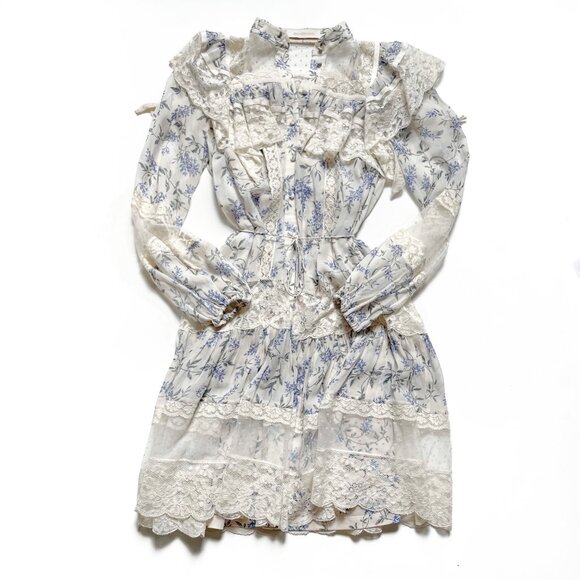 Zimmermann Moncur Floral Print Lace Trim Dress In White Zimmermann 0 US 4 - Picture 3 of 13